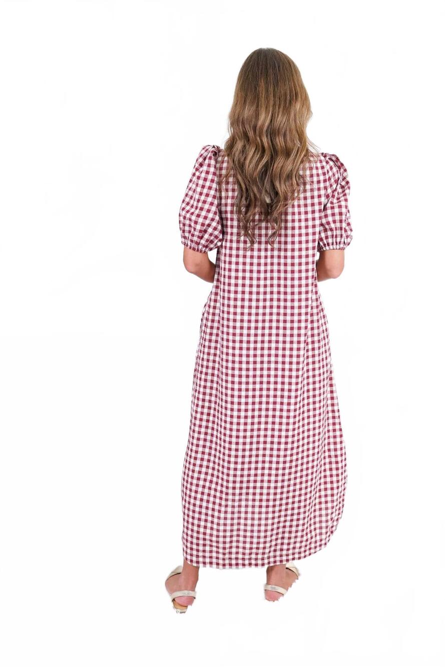 NEW ENTRO gingham midi dress in wine - Picture 4 of 6